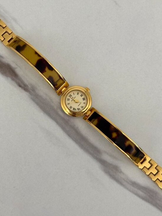 Sku0188 gold mini watch bracelet with brown Inserts with marble pattern main image 6